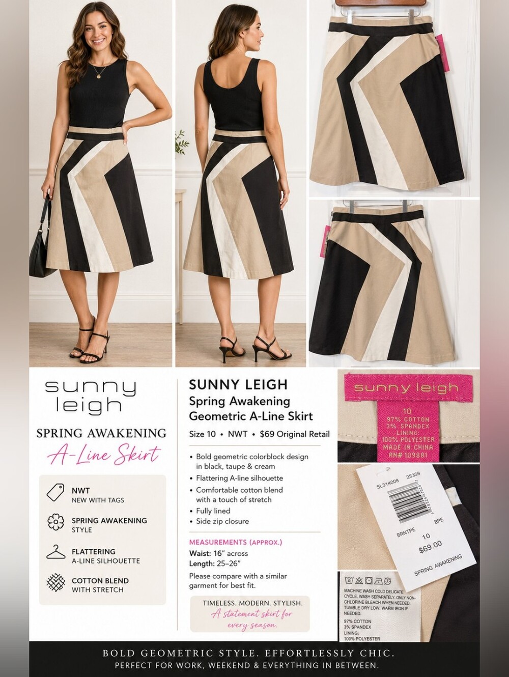 Sunny Leigh Spring Awakening Geometric A-Line Skirt NWT Size 10 $69